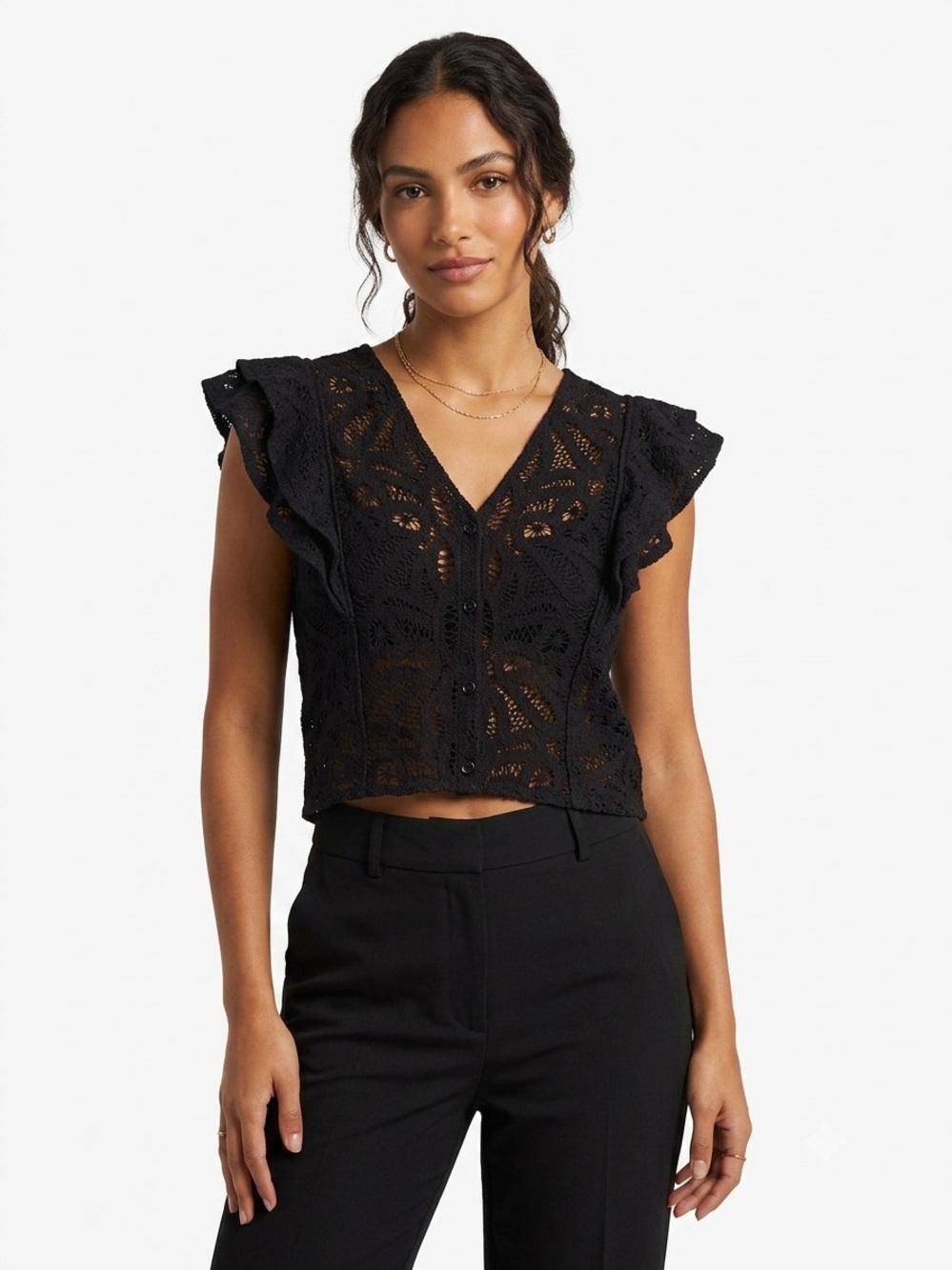 WHITE HOUSE BLACK MARKET Lace Eyelet Top Size L Gothic Boho Whimsigoth Edgy